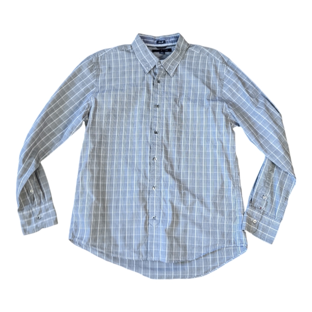 Tommy Hilfiger Men's Shirt Slim Fit Size Large Gray White Black Colors